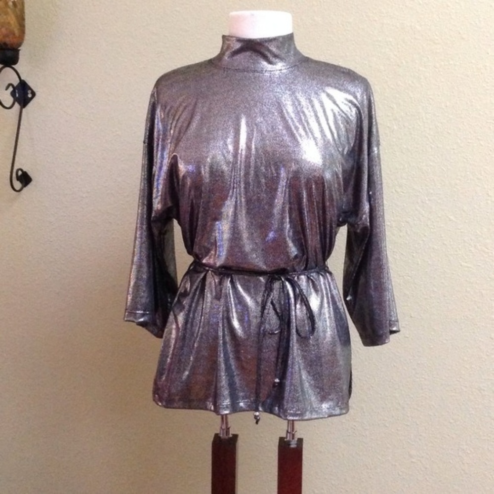 Shiny silver kimono style top